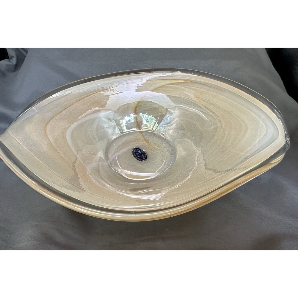 Vintage Murano Art Glass Centerpiece Bowl Gold Amber Swirl Italy Lavorazione